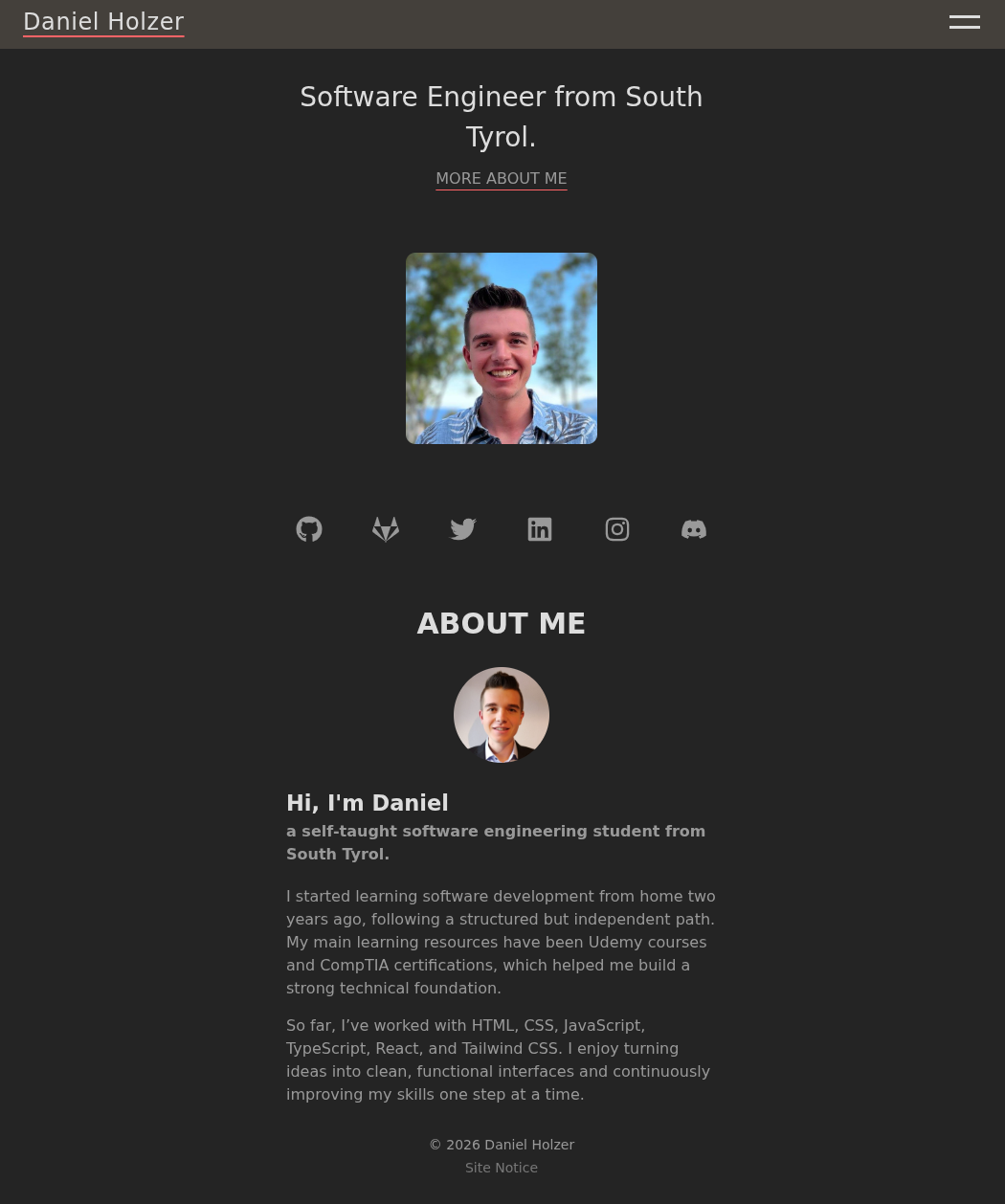 Screenshot of my portfolio landing page